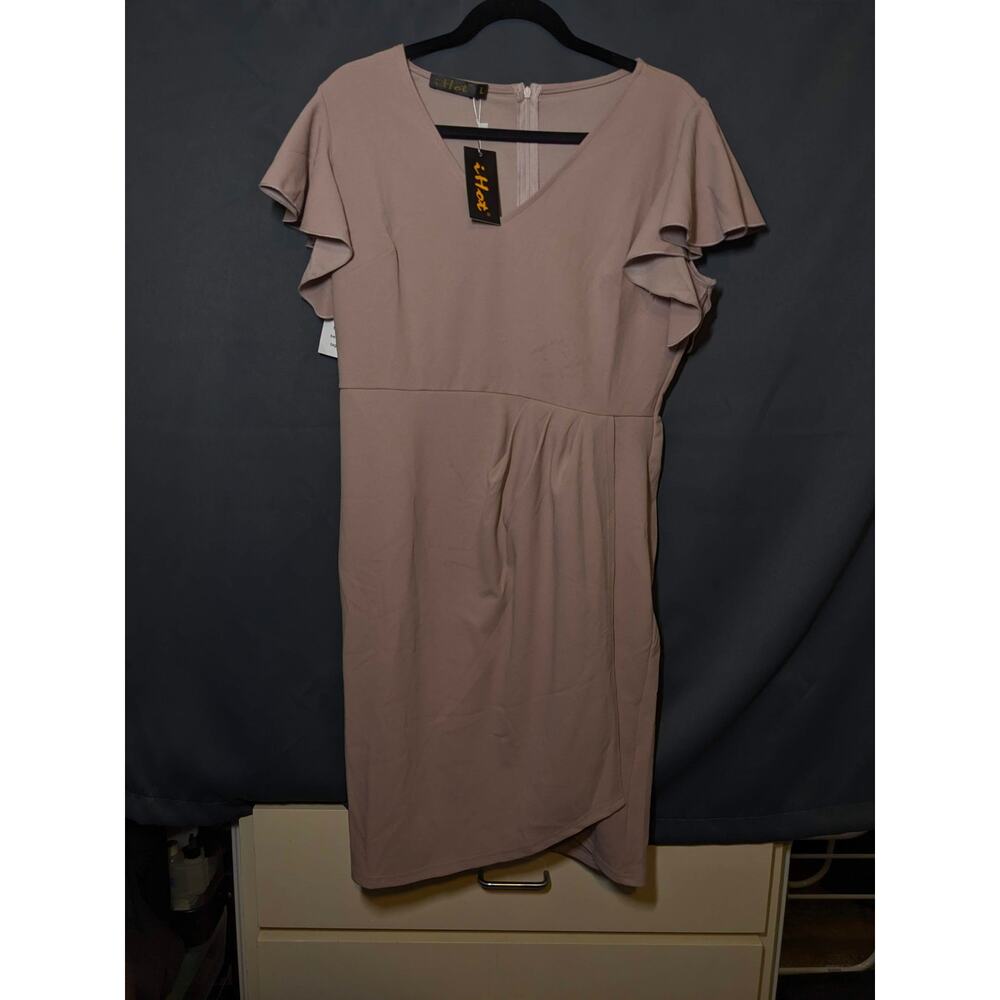 iHot - L - Poly. Blend - Dusty Rose - Above-Knee/Cocktail Dress Wrap Silhouette